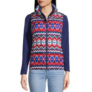 Lands’ End Women’s Printed Down Puffer Vest – Red Blue Fair Isle Size Small 6-8